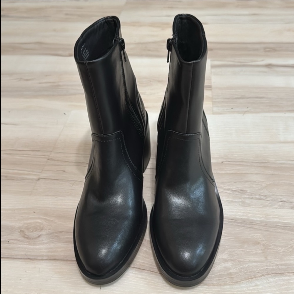 Steve Madden Phillie Black Leather Ankle Boots | 2” Block Heel | Zip Booties - Picture 7 of 8